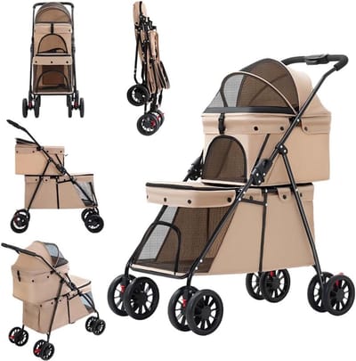 Dubbele Kinderwagen Huisdieren - Reisbuggy Dieren - Vervoer Twee Huisdieren - Afneembare Draagmand - 67 x 50 x 95 cm
