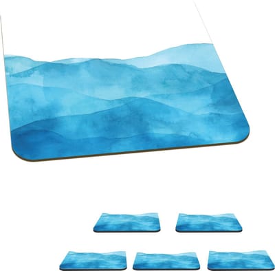 Onderzetters voor glazen - Zee - Golven - Waterverf - 10x10 cm - Glasonderzetters - 6 stuks