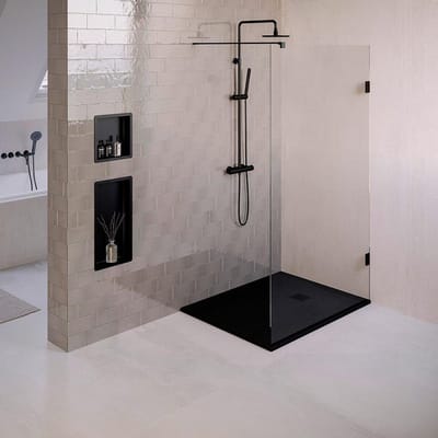 Brauer Douchebak Asteroid 90x120 incl. antislip en antibacterieel mineraalmarmer mat zwart