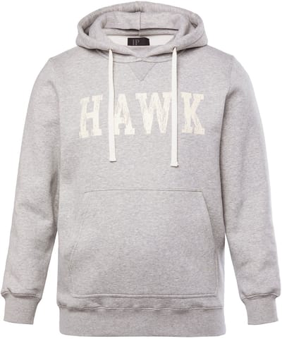 JP 1880 - Heren - Hoodie capuchon kangoeroezak borstprint - Grijs melange - Maat 3XL