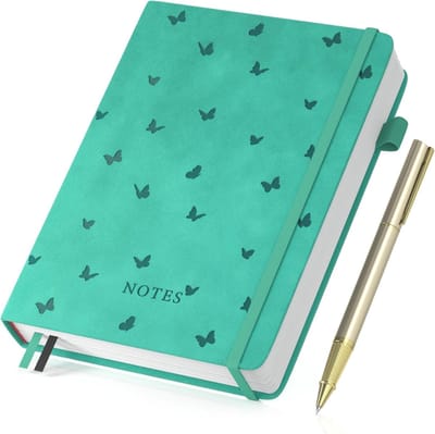 Dagboek voor volwassenen met pen, A5 notitieboek gelinieerd met 365 pagina's, 100 g/m² dik papier, collegeblok, notitieblok is geschikt voor schrijven en noteren, 14,5 x 21 cm, groen