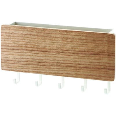 Porte-clés mural japonais en bois avec 5 crochets, support à clés multifonction sans perçage pour la maison Nature Wood Color beige