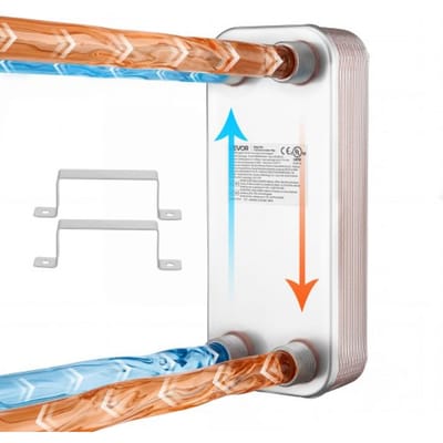 VEVOR platenwarmtewisselaar 127x305 mm, max. 96,7 kW warmtewisselaar met 20 platen, 3,0 MPa roestvrijstalen warmtewisselaar met 1 inch NPT-aansluitingen, warmtewisselaar voor verwarming, warmtepompen en airconditioning.