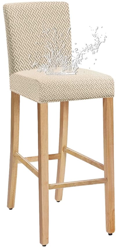 Stoelhoezen, stretch, afneembaar, wasbaar, voor korte draaibare eetkamerstoel, rugleuning, barkruk, stoel (crème, set van 2)
