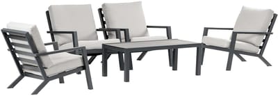 4x Bezano loungestoel | Off White + Loungetafel Bezano 120x60cm | Matt Black | Aluminium