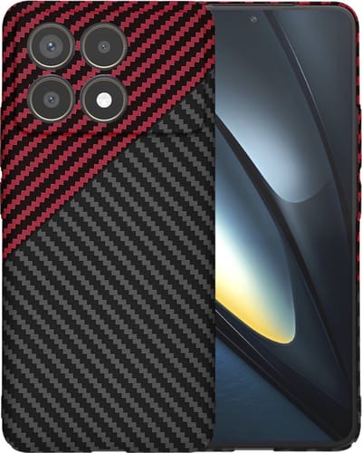 Hoesje geschikt voor Xiaomi Poco F6 Pro - Techsuit Carbonite FiberShell Carbon Back Cover - Rood/Zwart