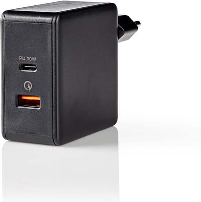 Nedis Oplader - 2x 3,0 A - Outputs: 2 - Poorttype: 1x USB-A / 1x USB-C™ - Geen Kabel Inbegrepen - 48 W - Automatische voltage selectie