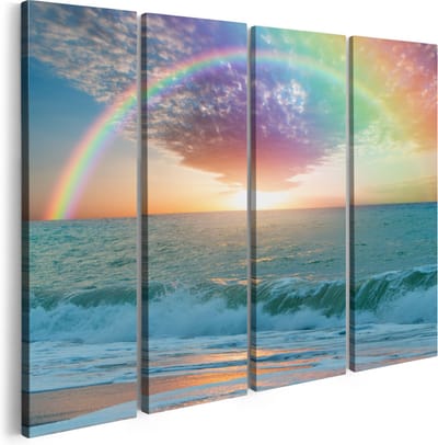 Artaza Canvas Schilderij Vierluik Regenboog in het Water bij het Strand - 160x120 - Groot - Foto Op Canvas - Canvas Print
