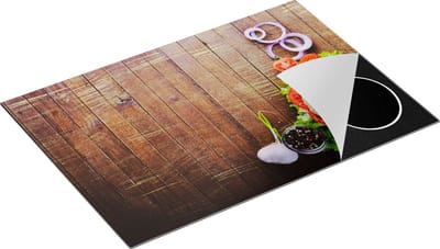 Chefcare Inductie Beschermer Hamburger op Bruine Houten Planken - 75x50 cm - Afdekplaat Inductie - Kookplaat Beschermer - Inductie Mat
