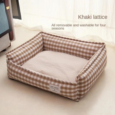 Lit Premium Fournitures pour Animaux Nid Lit pour Chat Hiver Chaud Maison pour Chien Antidérapant Petit Moyen Chenil pour Chien Dormir Retiré Lavable Maison Doux M 50-40CM kaki
