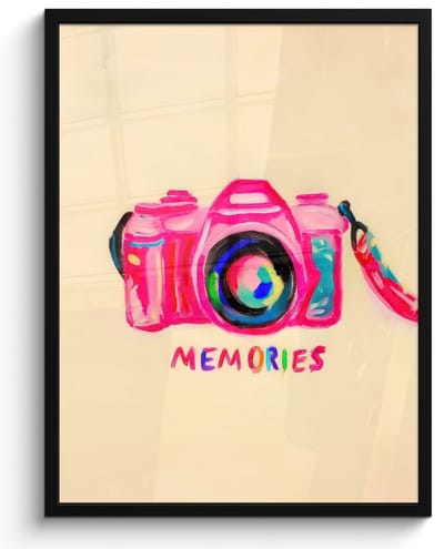Poster in lijst - Fotolijst 60x80 cm - Posters - Camera - Memories - Roze - Geschilderd - Posterlijst zwart - Decoratie - Wanddecoratie woonkamer - Muurdecoratie slaapkamer