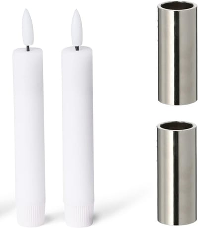 Novaliv kaarsenhouder magnetisch metaal zilver 2,5x5cm met kaarsenhouders LED premium echte wax kaarsen flikkerend effect woondecoratie vintage kersttafeldecoratie scandinavisch chic woonkamerdecoratie
