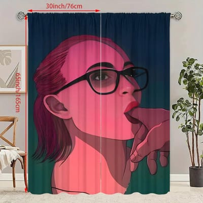 2 stuks - Valentijnsdag personageprint - Bedrukt gordijn - Polyestermateriaal - Geschikt voor slaapkamer, woonkamer, studeerkamer, 30Wx65L(76x165CM)x2 pink