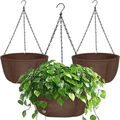 3 stuks bloemenhanger kokos, hangende bloemenhanger buiten met ketting, hangende bloempot met kokosvezel binnenvoering, rond hangende bloemenmand voor geschikte planten buiten, binnen 25-30 cm
