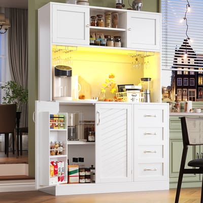STILVORA Dressoirkast - Met Ledverlichting En Grote Opbergruimte - Met 4 Deuren En 2 Lades Voor Keuken En Woonkamer - MDF - Wit - 120x40x188 Cm