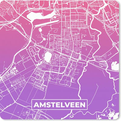 Muismat 20x20 cm - Mousepad Stadskaart - Amstelveen - Paars - Muismatten