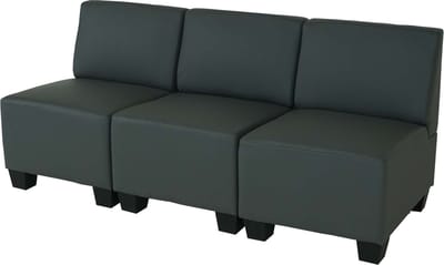 Modulaire 3-zitsbank Lyon, kunstleer ~ donkergrijs, zonder armleuningen