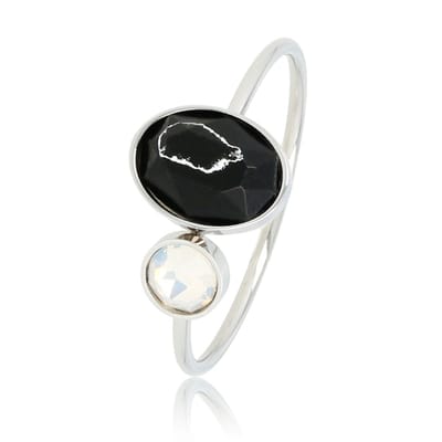 My Bendel - Ring Zilverkleurig met Zwarte en Quartz Glassteen - Zilverkleurige Aanschuifring - Zwarte en Quartz Glassteen - met Luxe Cadeauverpakking | Sieraden Voor Dames | Maat 16.00 Mm / Maat 50