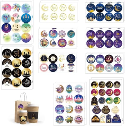 Decoratieve Stickers voor Ramadan en Eid Mubarak - Zelfklevende Labels voor Cadeautassen, Dozen en Enveloppen