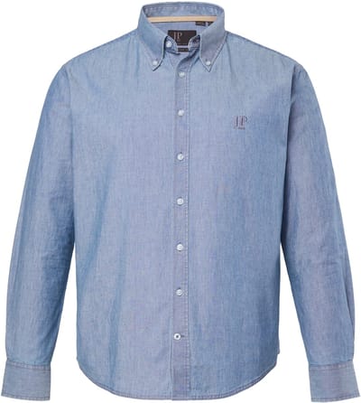 JP 1880 - Heren - Overhemd in denim look lange mouwen buttondown kraag - Licht blauw denim - Maat 3XL