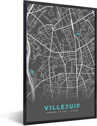 Fotolijst incl. Poster - Frankrijk – Plattegrond – Kaart – Villejuif – Stadskaart - 40x60 cm - Posterlijst