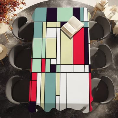 Moderne Kleurrijke Vierkanten Tafelkleed Waterdicht Vlekbestendig Polyester Tafelhoes voor Decoratie Eettafel Keuken Feest Tafelkleed 100x140cm