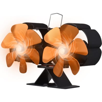 Ventilateur de poêle à double tête à 6 pales alimenté par la chaleur avec poignée de transport et protection contre la surchauffe Ventilateur thermique portable doré