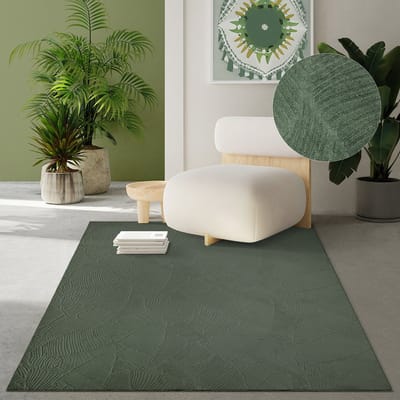 the carpet Rio – tapijt met reliëf design, organisch patroon en antislip rug, forest green 80 x 300 cm