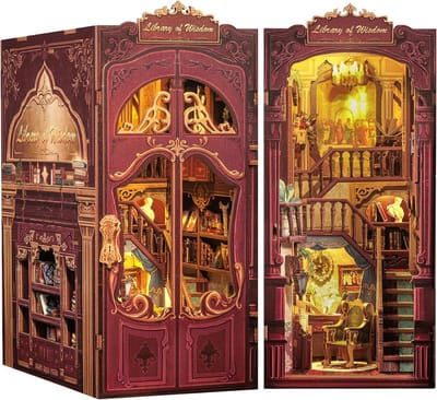 CuteBee - Book Nook - DIY Miniatuur Huisjes - Modelbouwpakket - Houten Modelbouw - Tieners (14+) - Volwassenen - Houten Boekensteun - Library of Wisdom (DC03)