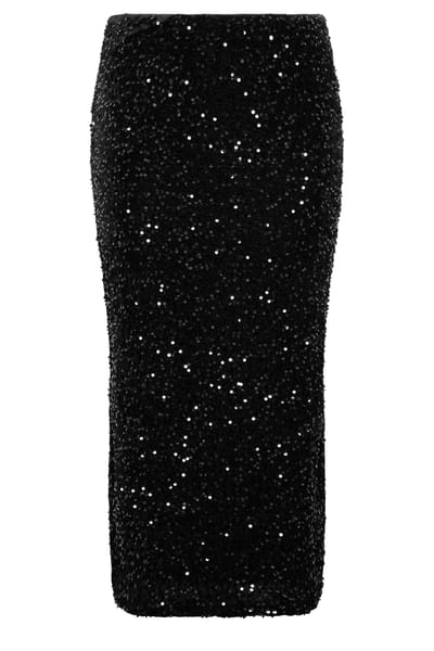 Yours London Zwarte Fluwelen Maxirok Met Pailletten Size 42