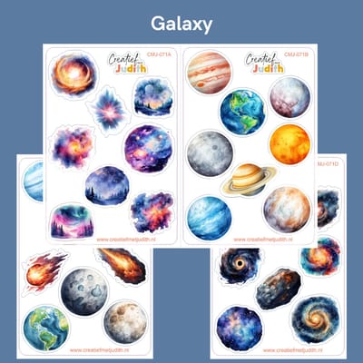 Bullet Journal Stickers - Planner Agenda Stickers - Galaxy stickers - 4 stickervellen - sterrenstelsel - Scrapbook stickers - Deco stickers - planeten heelal universum stickers - volwassenen en kinderen