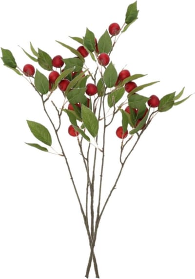 DK Design Kunstbloem fruit tak met appels - 3x - 76 cm - rood - Kunst zijdebloemen