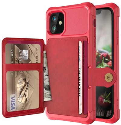 Portemonnee Hoesje Geschikt voor Apple iPhone 12 / 12 Pro - Back Cover met Pasjeshouder - Telefoonhoesje voor Pinpas - Kaarthouder op Achterkant - Case met Magneet Rood