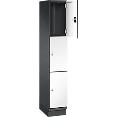 C+P Cambio lockerkast, 1 vak, 3 vakken, met plint, B 300 x D 525 x H 1980 mm, zwart-grijs/wit