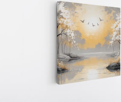 Saammp Canvas Schilderij - witte bomen met zon - Natuur - Landschap - 20x20 - Foto op canvas - Wanddecoratie - Muurdecoratie Woonkamer - Slaapkamer decoratie - Canvas Print