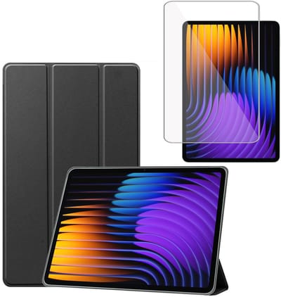TechNow Hoesje + Screenprotector geschikt voor Xiaomi Mi Pad 7 / Mi Pad 7 Pro Hoesje – Glas - Extreme Shock Case – Smart Case - Zwart