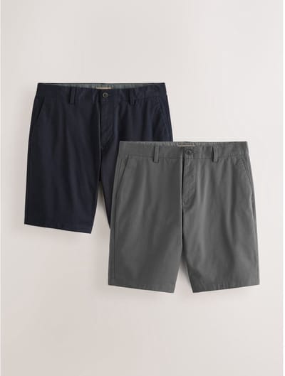 Next - Heren - Slim Fit - Set van 2 chinoshorts met stretch - Blauw