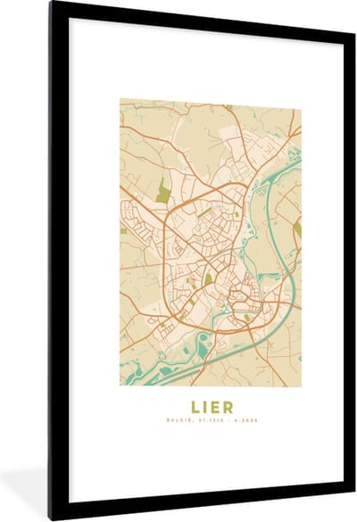 Fotolijst incl. Poster - België - Lier - Plattegrond - Kaart - Stadskaart - 60x90 cm - Posterlijst