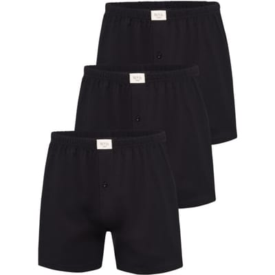 Phil & Co Wijde Boxershorts Jersey Stretch Effen Zwart 3-Pack - Maat 3XL - Losse boxershort heren | Gulp + Knoopsluiting