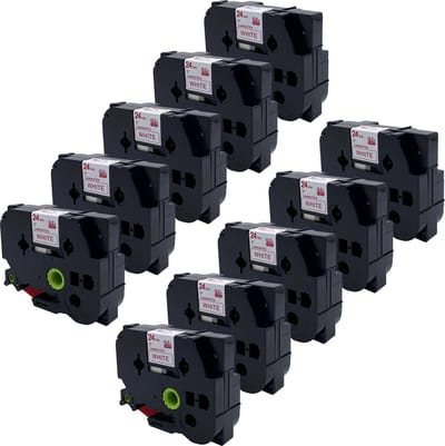 DULA Brother Compatible label tape- Tze-252 - 10 cassettes - Brother P-Touch - Rood op wit - 24mm x 8m