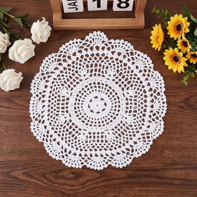 Gehaakte Ronde Kant Doilies 30 cm - Witte Vintage Placemats voor Bruiloft en Verjaardag, Handgemaakt Tafeldecoratie