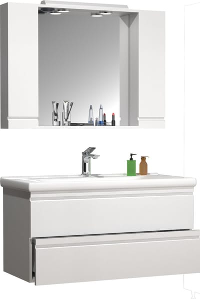 3-delige wastafel 100 cm badkamermeubelset wastafel greeploos lade spiegelkast Silora XL
