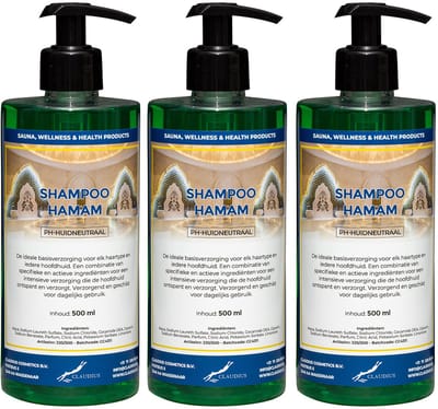 Shampoo Hamam 500 ml met 3 zwarte pompen - set van 3 stuks - voordeelverpakking - haarverzorging