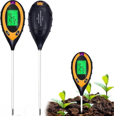 Bodemtester - Meetapparaat Bodem - Planten Verzorgen - 4-in-1 Meting - 6 x 4 x 1 cm - Geel