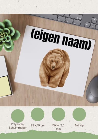 Akyol - grote beer met eigen naam Muismat - Beer - beren liefhebbers - iemand die houdt van beren - verjaardag - cadeau - kado - 23 bij 19 cm
