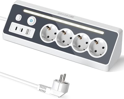 4-Weg Tafelstopcontact met 2 USB-C Poorten en 4 Uitgangen in Wit voor Thuisgebruik
