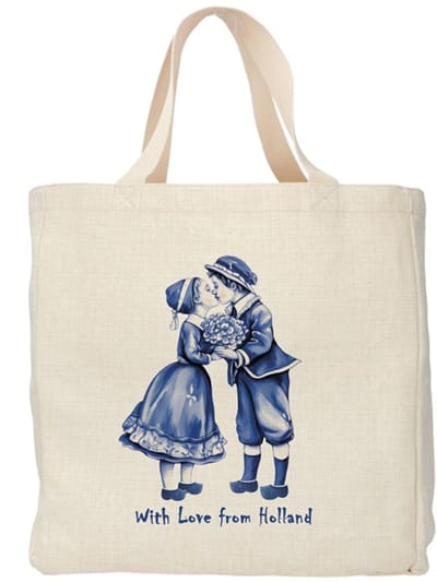 Shopper - Totebag - Boodschappentas | Kusje - With Love from Holland | Duurzaam - Linnenlook - 48x38cm