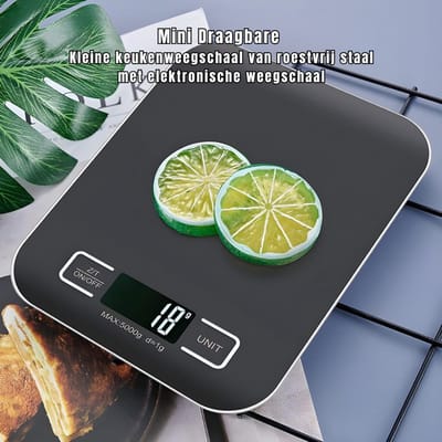 AHD® Weegschaal Keuken - Weegschaal - Precisie Weegschaal - Zwart - 21cm x 17cm x 4cm