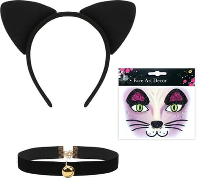 Dailygoods- Kattenkostuum met accessoires - Haarband met kattenoren