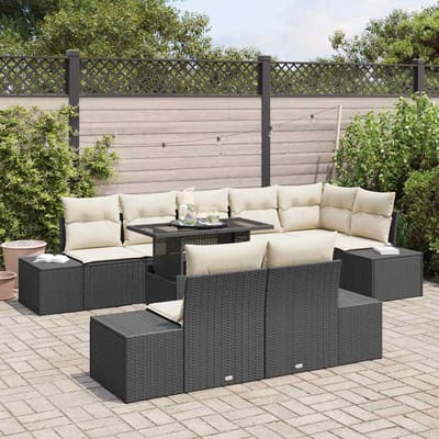 vidaXL - Tuinbank - Set - 9 - st - Zwart - en - Crème - poly - rattan